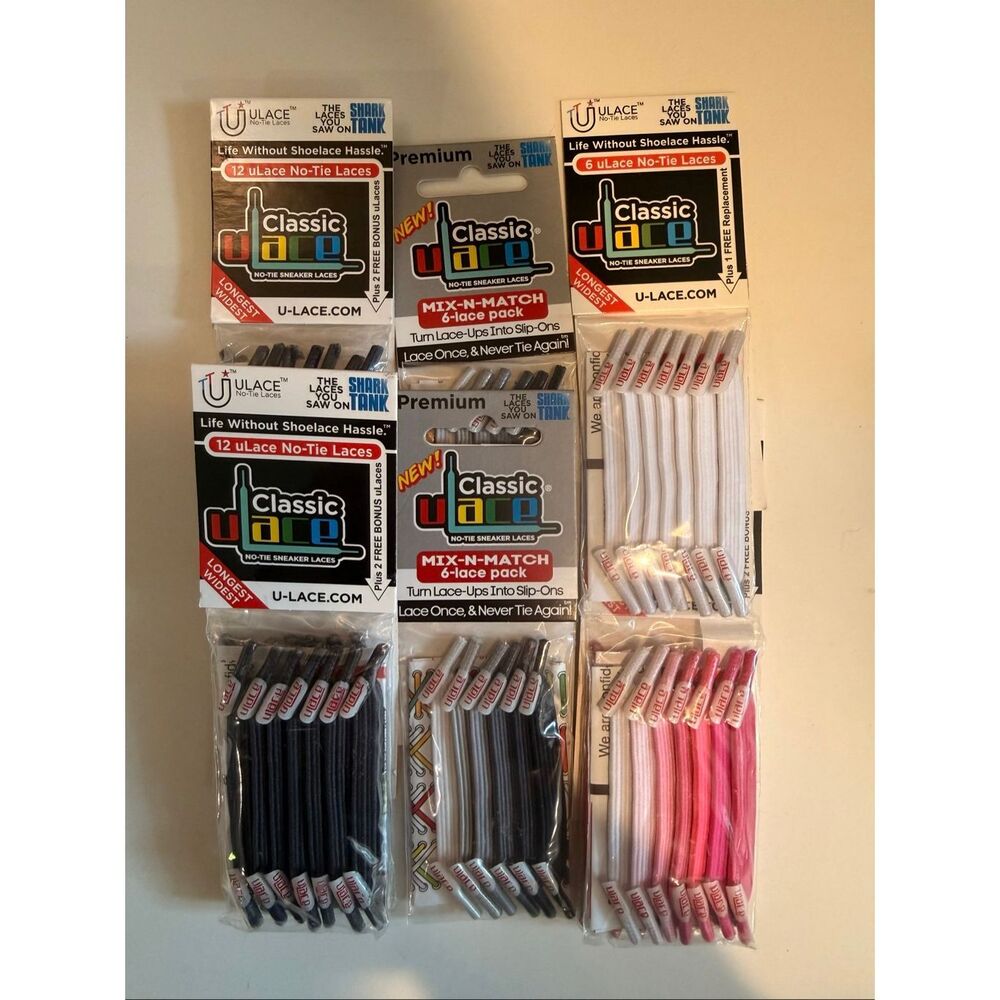 Set of 6 Packs uLace Classic No-Tie Mix-and-Match Assorted Color Shoe Laces